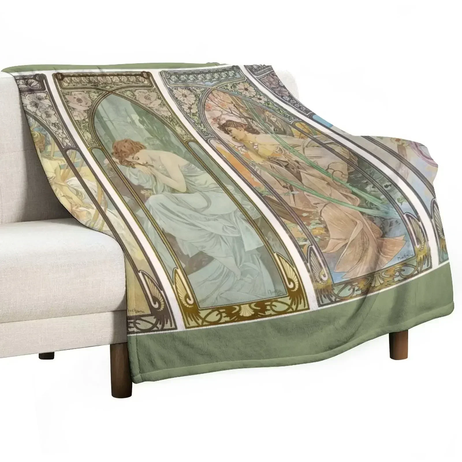 

HD. The times of the day (1899) serie Alphonse Mucha HIGH DEFINITION Throw Blanket warm for winter Large Custom Blankets