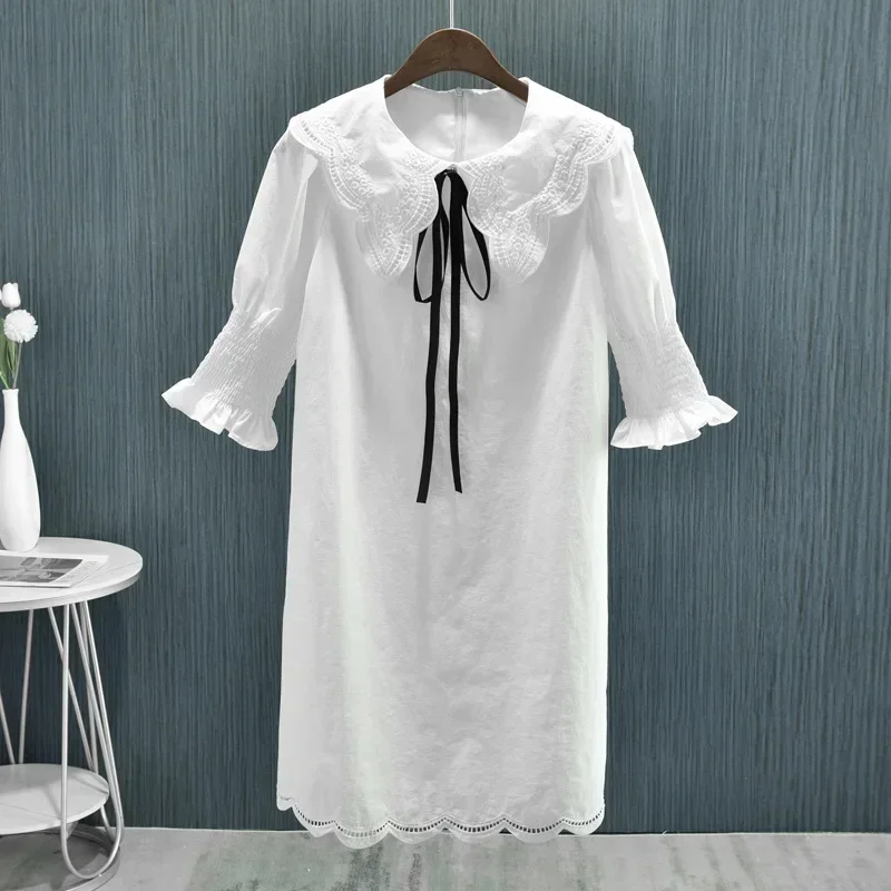 

2023 new women's white dress lace hollow fashion simple mini dress for women