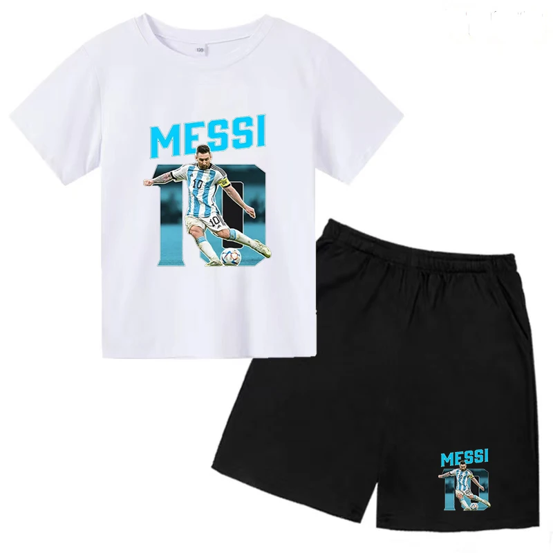 T-shirt Kids Clothes Birthday Gift 3-13Y NO.10 Football Boy/girl Top+shorts 2P Casual Sunshine Sports Short Sleeved Charming Set