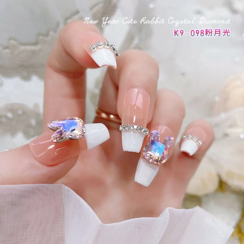 Crystal Rabbit Head Nail Art Rhinestone Pointed Bottom 3D Shiny Glitter Glass Jewelry Cute Manicure DIY Decoration Accessories