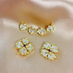 2PCS 18K Gold-Plated Zircon Clover Magnet Clasp Charm Pendant Accessory DIY Necklace Bracelet Makeing