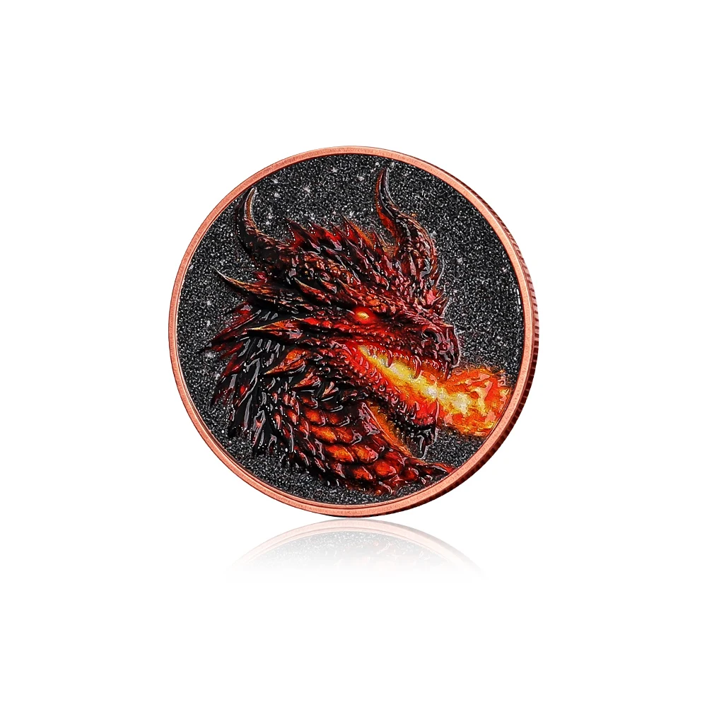 Fire Breathing Dragon 3D High Relief 1 oz .999 Fine Copper Coin Challenge Coins Pure Copper Commemorative Souvenir Gifts