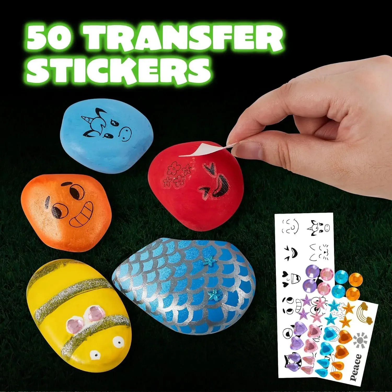 Hand Painted Stone Set Children's Science Education Toys Glow Rock Stone Multi-Color Painting Creative Graffiti for Kids Gifts