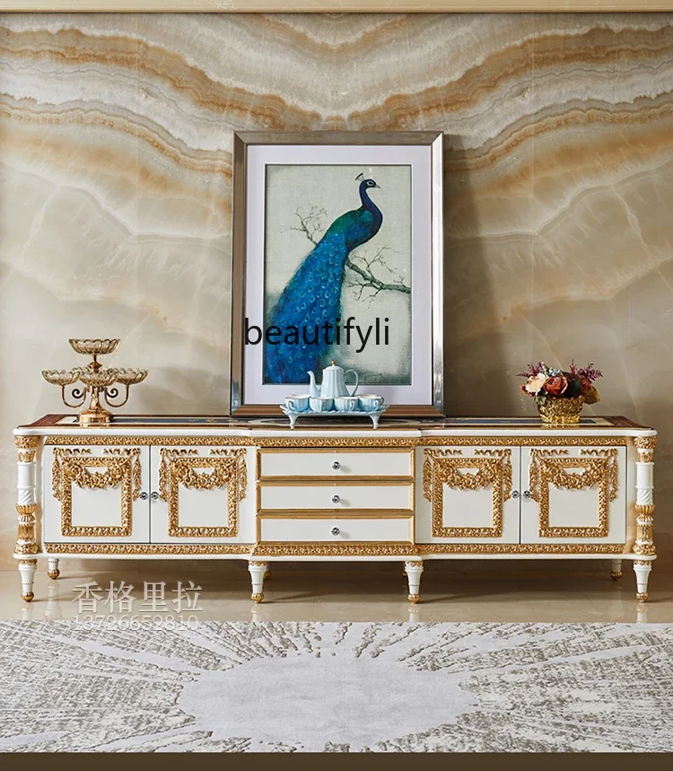 B567 European Style TV Cabinet and Coffee Table Set Living Room Furniture Set French Luxury Villa Floor Cabinet American Style