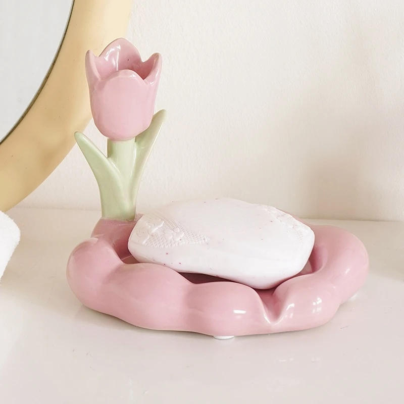 Northern Europe Ceramic Soap Dish Restroom Desktop Floral Decoration Soap Organizer Hotel Creative Decoration Sanitary Fittings