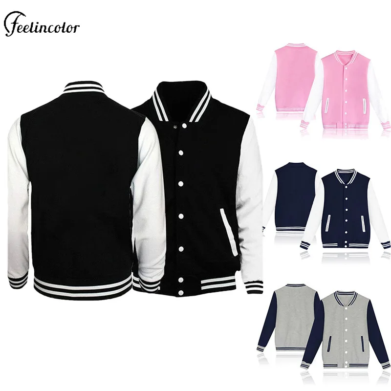 

Unisex Two Tone Varsity Baseball Jacket Button Up Coat with Ribbed Collar Cuffs Hem Classic Streetwear for Men and Women