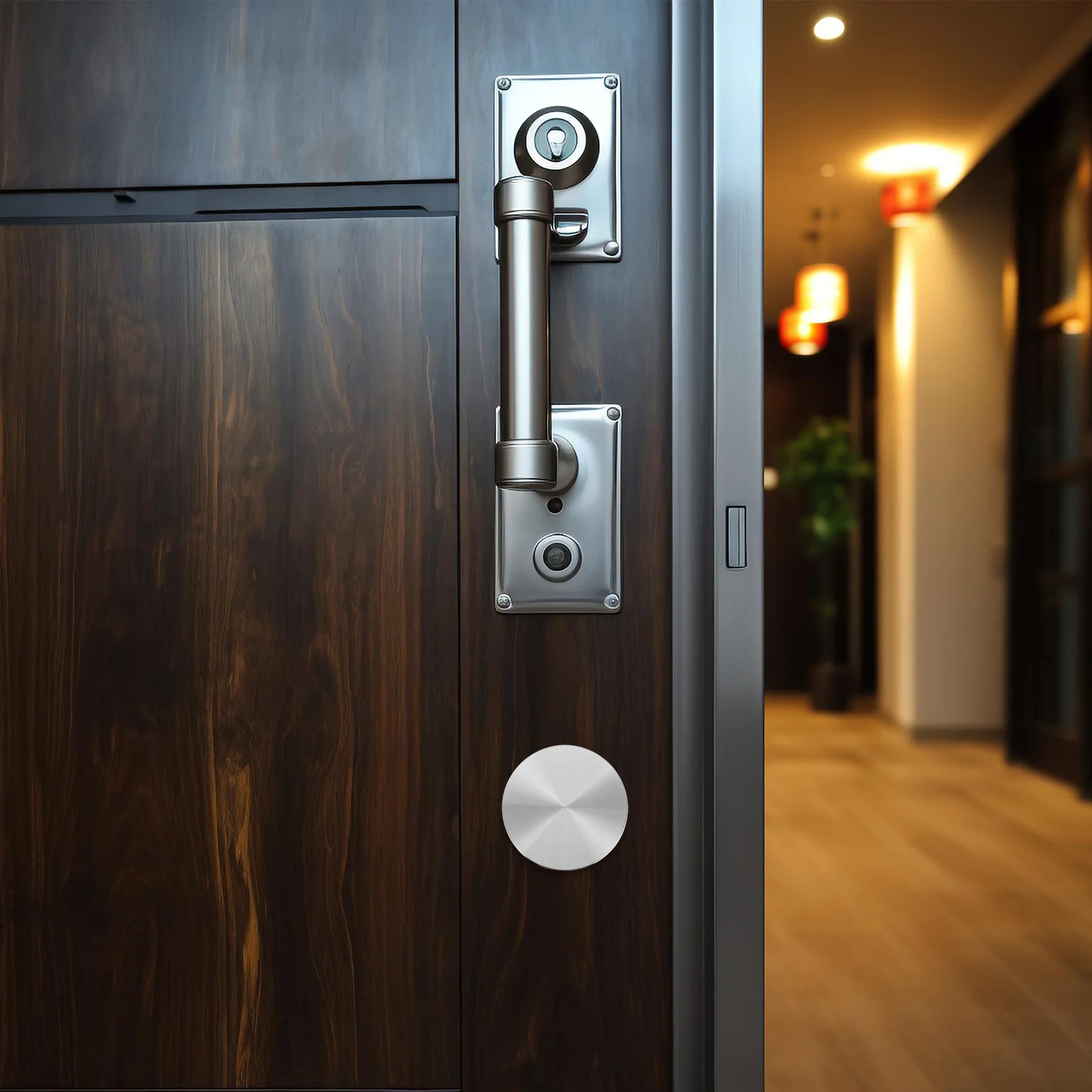 ปลั๊กประตูรูฝาครอบตกแต่ง Peephole ครอบคลุม Deadbolt แผ่นประตูล็อคสลักจับลูกบิดเสริมแผง