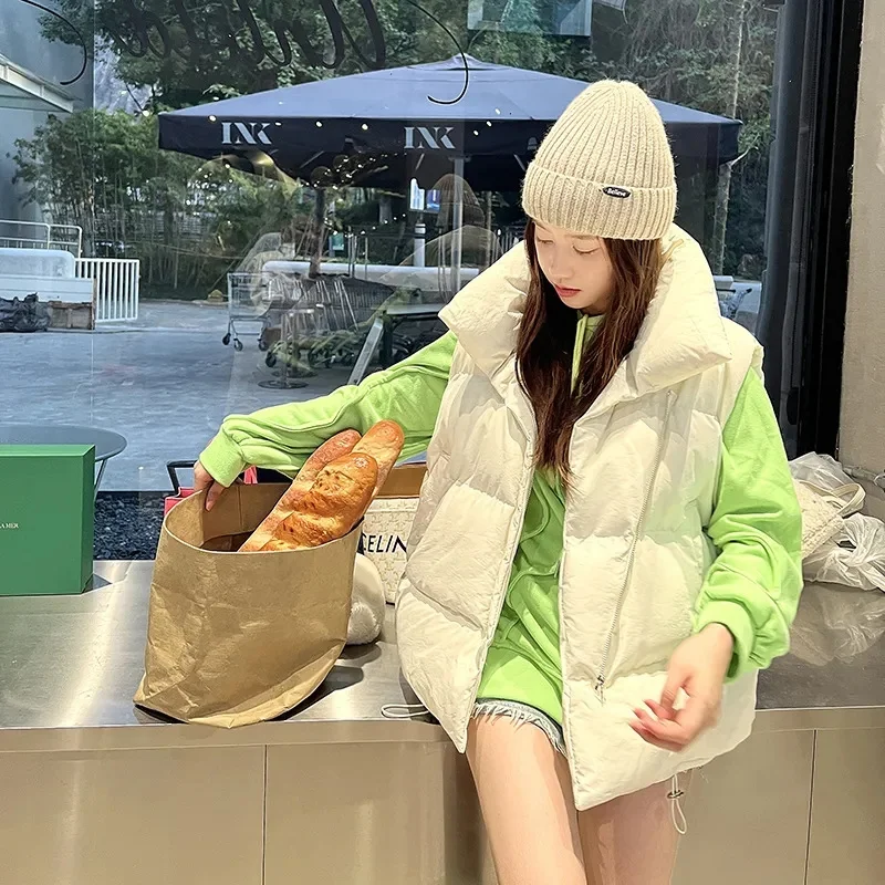 

Женский укороченный пуховик, новая уличная одежда, пуховик без рукавов на молнии, однотонные легкие теплые жилеты, верхняя одежда на зиму