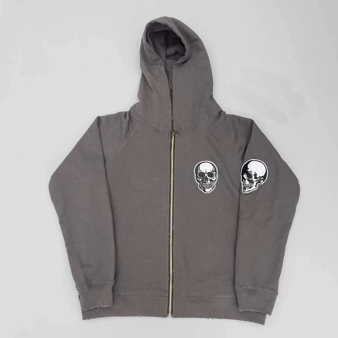 2024 Number Nine Skull Embroidered Zipper Coat Damaged Worn Out Hoodie WY919