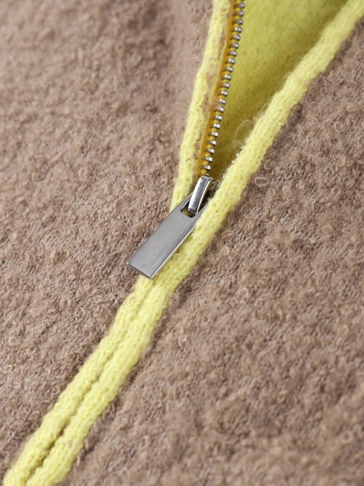 Patchwork Women Knitted Jacket Stand Collar Zipper Pockets Long Sleeve Coat Female Clothing Streetwear Fashion Spring Fall 2025 view 5