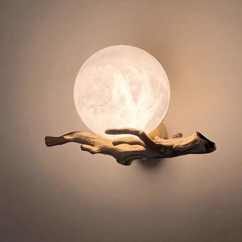 

New Chinese Style All Copper Marble Wall Lamp Light Luxury Creative Background Wall Bedroom Bedside Entrance Lighting Fixtures