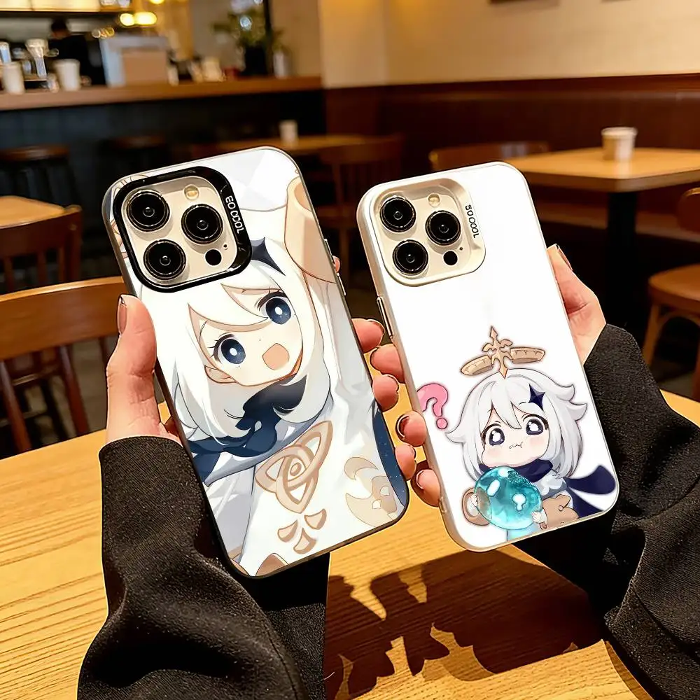 

G-Genshin Impact P-Paimon Phone Case For iPhone 17,16,15,14,13,12,11 Plus,Pro Max,XS,Colorful Silver Phone case Funda Cover