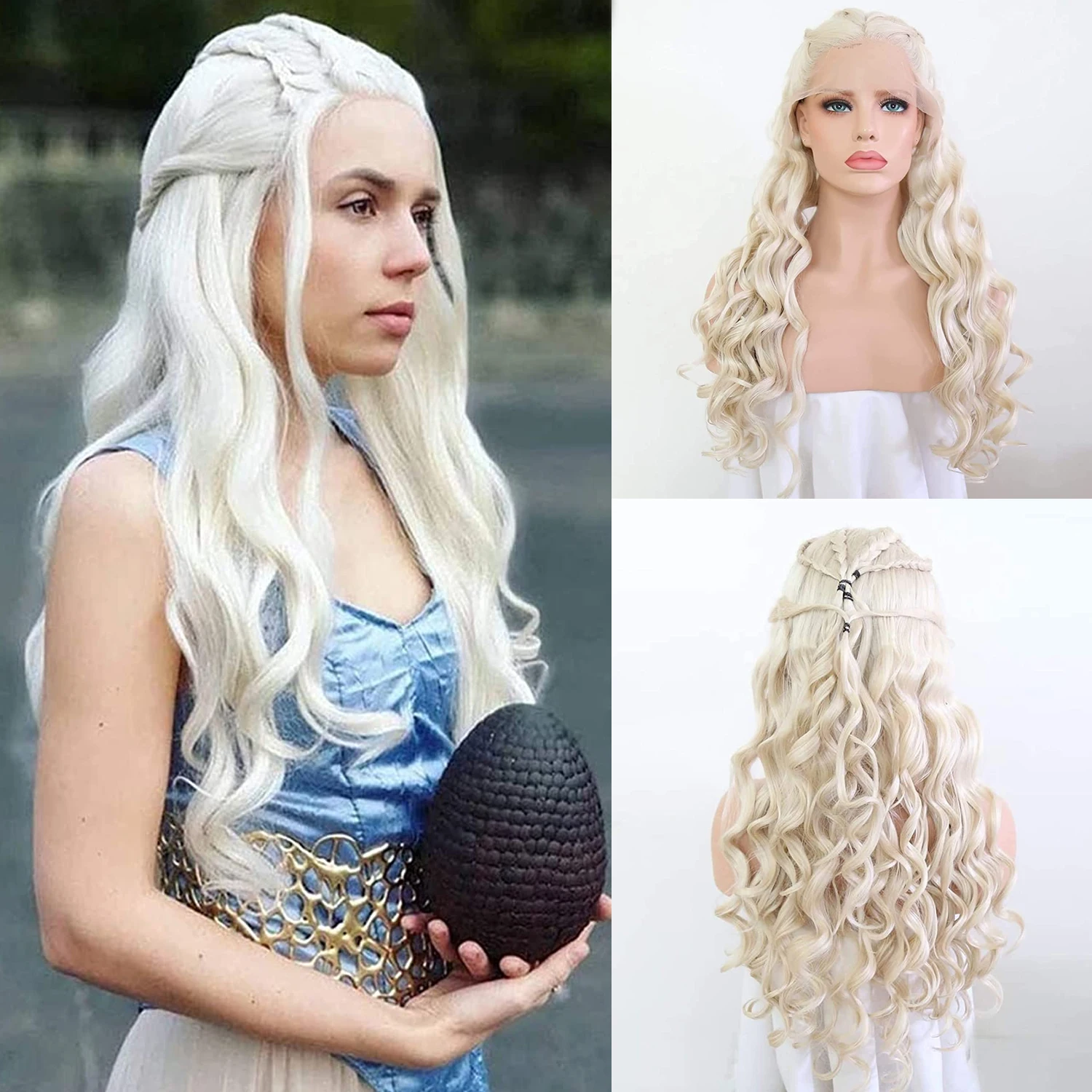 AIMEYA-Peruca sintética dianteira do laço para mulheres, Daenerys Cersei Cosplay, fantasia de Halloween, perucas de festa