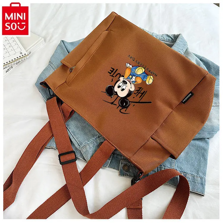 Miniso Disney Cartoon Mickey Hoogwaardige Canvas Tas Voor Vrouwen, Modieuze En Casual, Grote Capaciteit Draagbare Draagtas