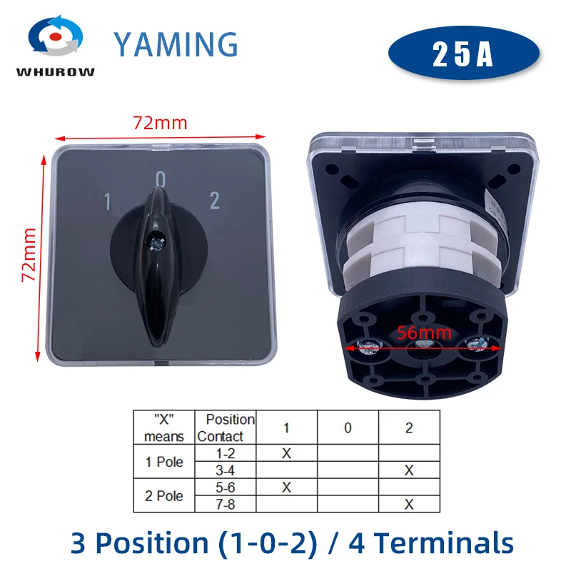 Electrical Changeover Rotary Switch 3 Position 25A Control Motor Universal Combination Two Knots Selector YMZ12-25/2