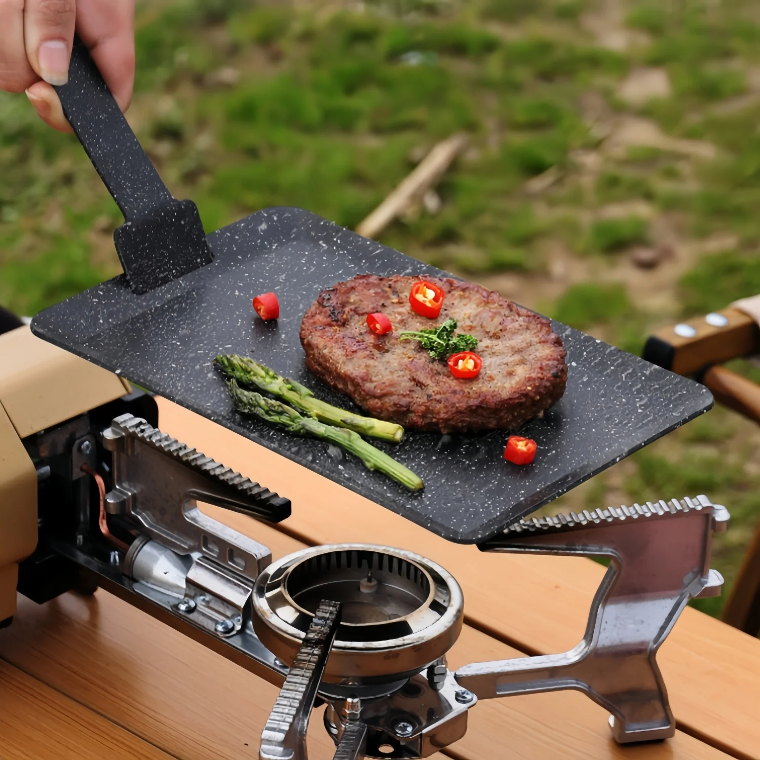 Multipurpose BBQ Grilling Pan Camping Barbecue Grill Plate Steak Frying Pan Non Stick Flat Griddle Pan Picnic Square Griddle