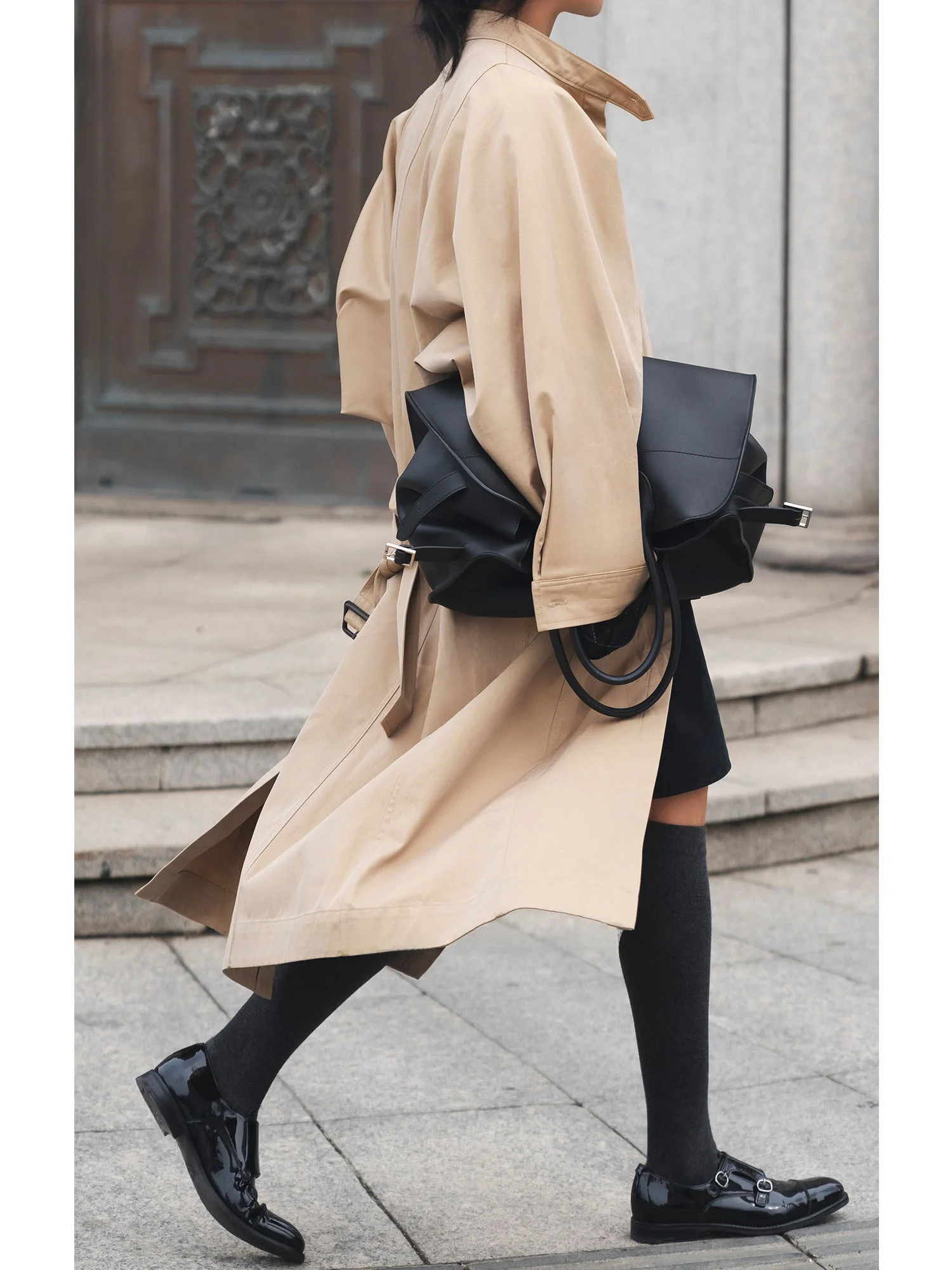 

Ele Double-Color Woven Khaki Windbreaker Long Coat High-densi Cotton Crtsmanip Design Lady's Faion Autumn Outerwear