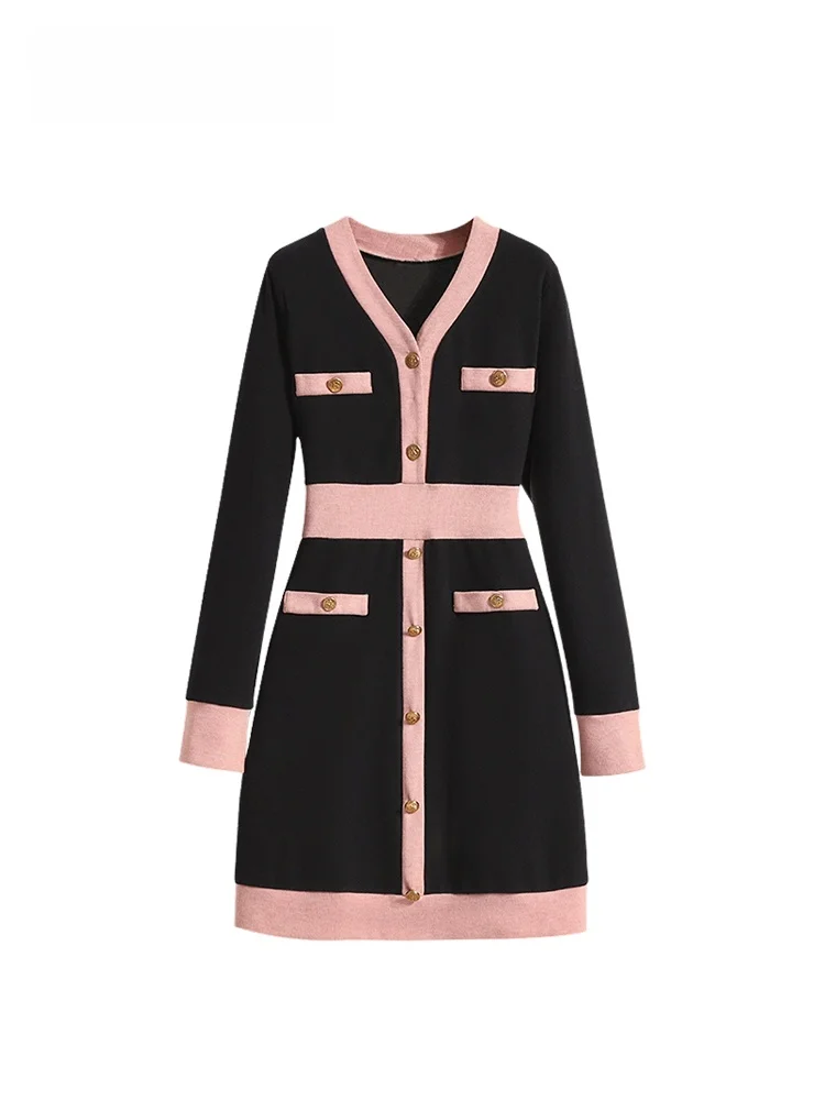 

Трикотажные длинные свеки больших размеров, женские осенне-зимние новые миди с завязками на талии Dr Ci Commute из полиэфирного волокна