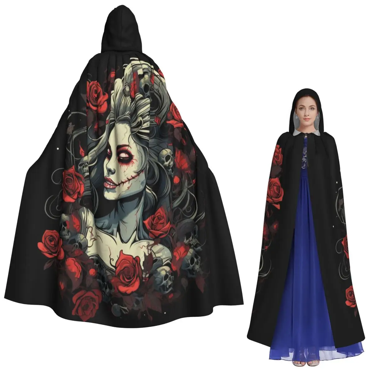 

Alexander Gothic Las Elegantes Girls Day Of Dead Skull Long Hooded Cloak Witch Medieval Costume Cosplay Cape HalloweenCoat Adult