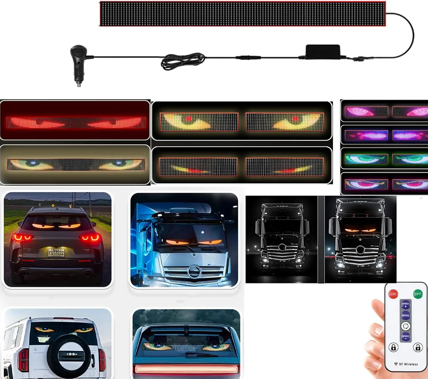 

Cool Truck Devil's Eye Light 22 Pattern Retrofit LED Decoration Windshield Demon Eyes Flexible Display Screen Remote Control 24V