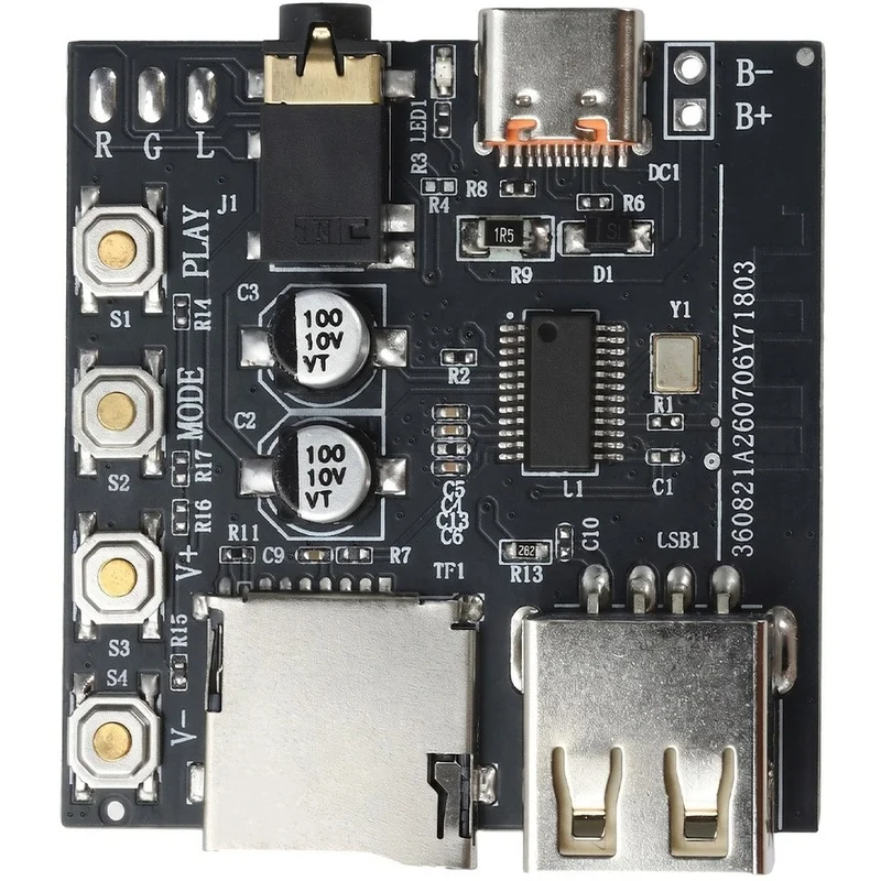 Bluetooth 6.0 Audio Receiver Module DC5V Type-C USB-A TF Card Playback Power-Off Memory External Amplifier Audio Board