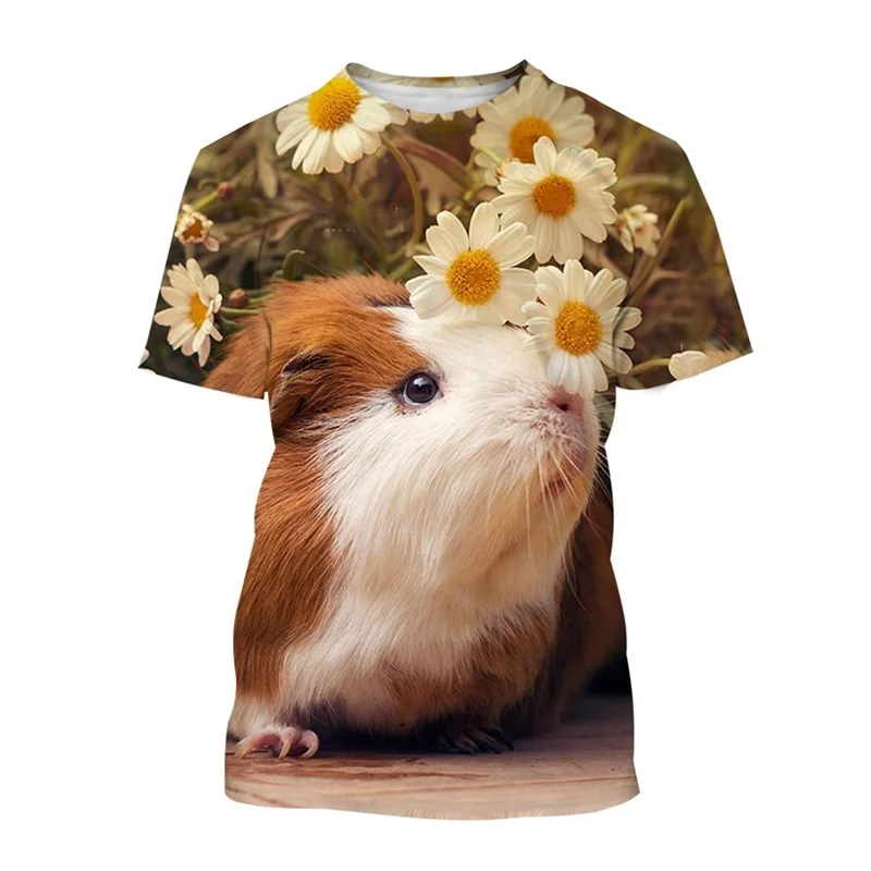 Kaus motif 3D hewan Guinea Pig T shirt hewan lucu pria kaus ukuran besar musim panas atasan lengan pendek kasual kepribadian