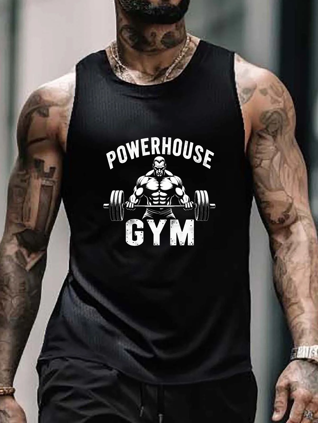 

POWERHOUSE Men's Standard-Sized Back Shirt for the Gym