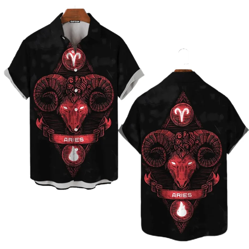 

Twelve Zodiac Signs Short Sleeve Shirts For Men Clothes Twelve Constellations Female Blouses Birthday Gift Lapel Blouse Kid Tops