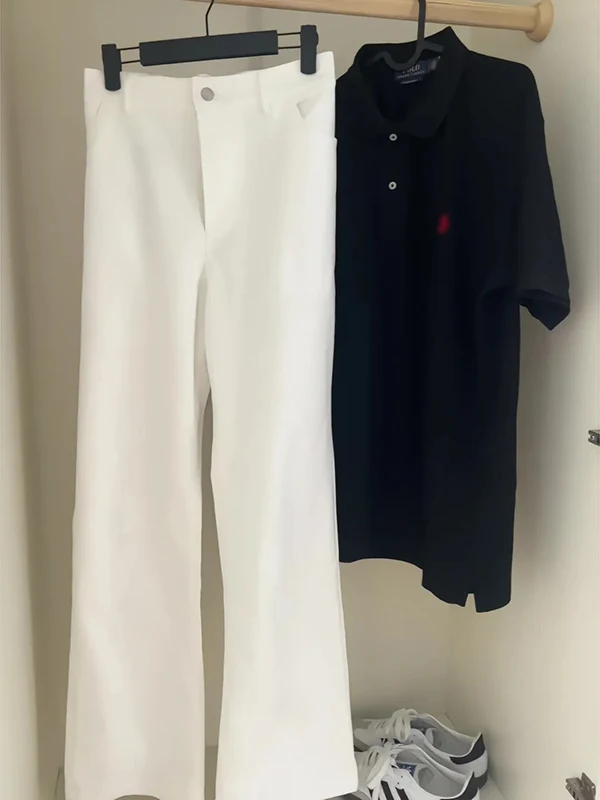 

Белые мужские брюки прямого кроя с вышивкой, летний комплект с рубашкой, облегающий повседневный костюм из полиэфирного волокна, длинные брюки