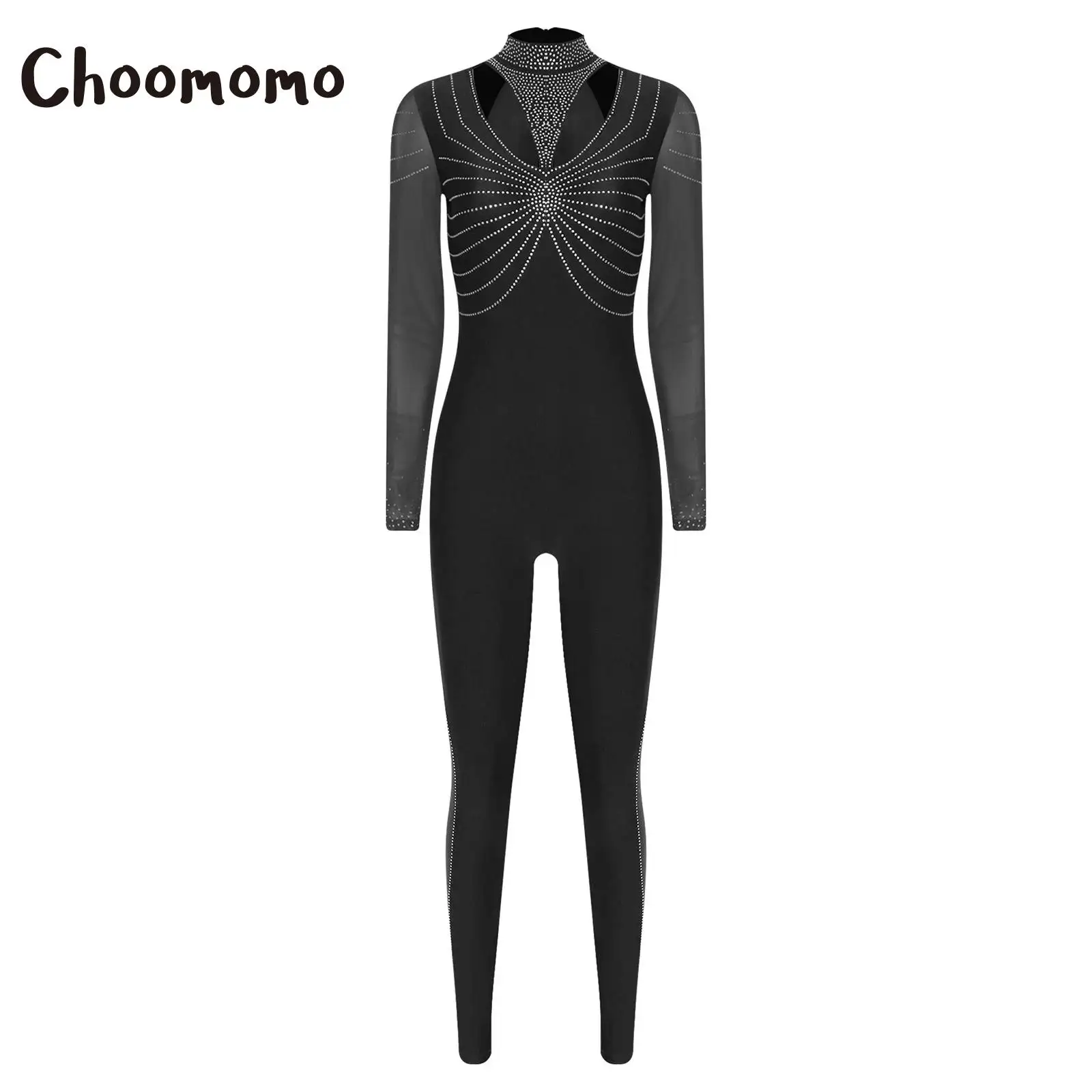 

Adults Womens Rhinestones Gymnastics Jumpsuit Ballet Dance Romper Sparkly Bodysuit for Contemporary Dance and Figure Skating
