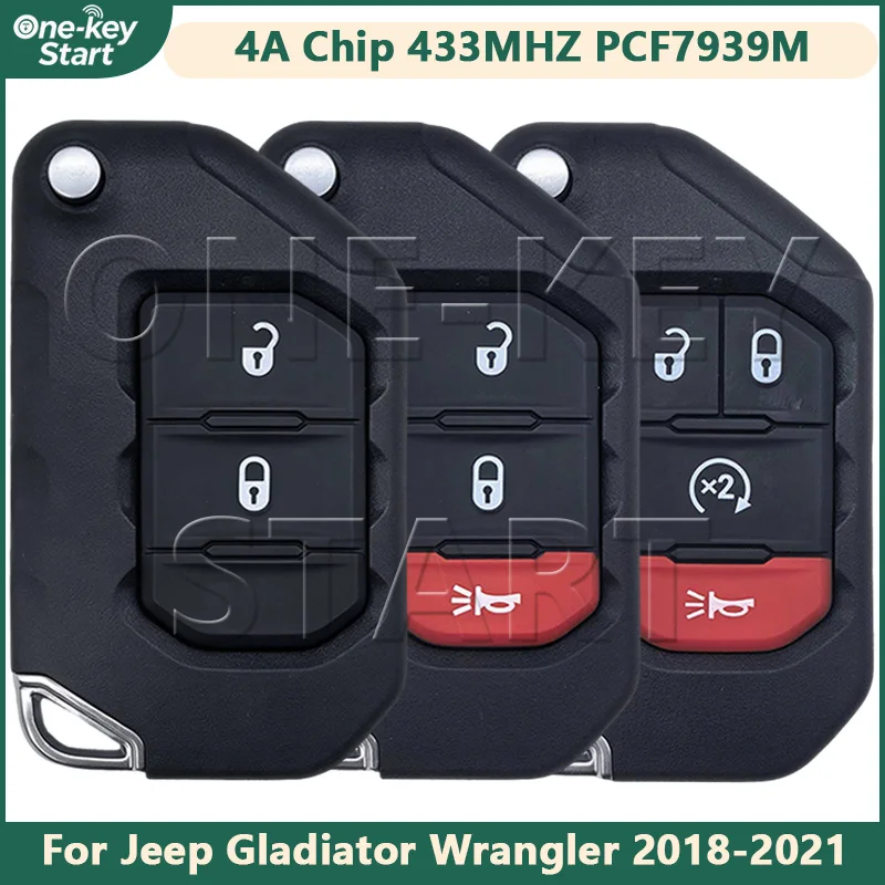 OHT1130261 4A PCF7939M Chip 433MHZ PN:68416784AA Flip Car Remote Key For Jeep Gladiator Wrangler 2018-2021【ONE-KEY START】