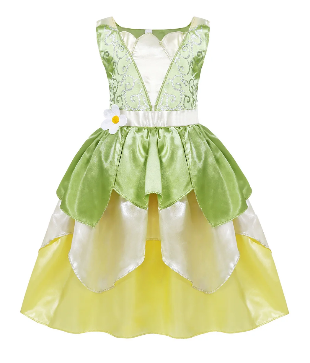 

High Quality Frog Princess Tiana Halloween Costumes for Kid Girl Movie Cosplay Princess Dress for Carnival