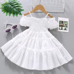 2024 Girls Casual Summer Dress Off-Shoulder Children Clothes Elegant Kids Birthday Party Dresses For Girl Princess Costume 2-8Y