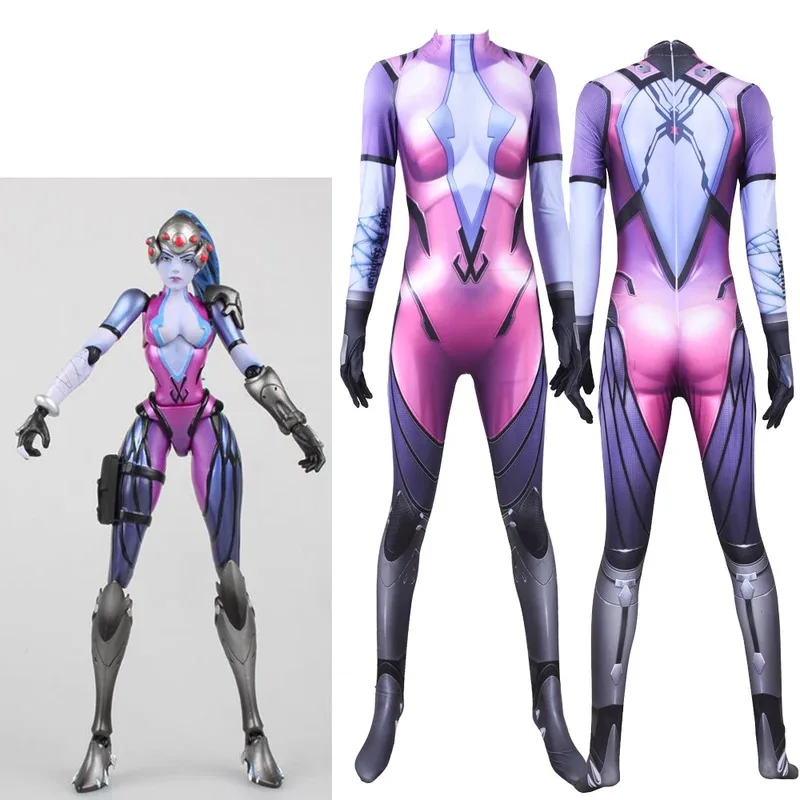 أزياء الهالوين Widowmaker التأثيرية للنساء والفتيات بدلة Zentai الخارقة للبالغين/
