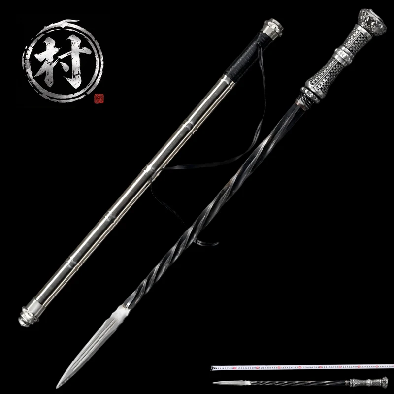 Handmade Chinese Armor Piercing Spear Sword, Manganese Steel, Stainless Steel Shaft, Vintage Martial Arts Collectible Ornament
