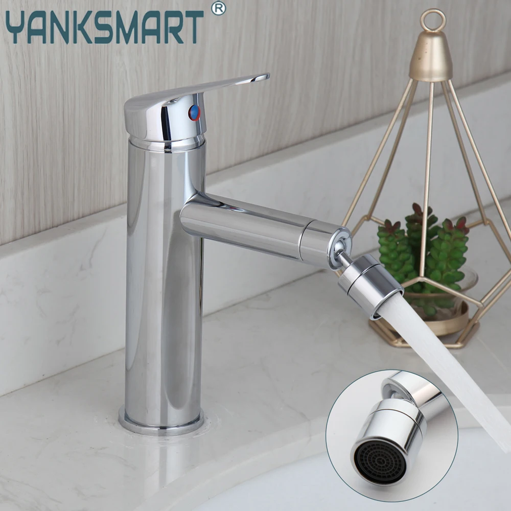 

YANKSMART Chrome Bathroom Faucet 360 Swivel Spout Basin Sink Deck Mounted Faucets Single Handle Hot And Cold Mixer Water Tap