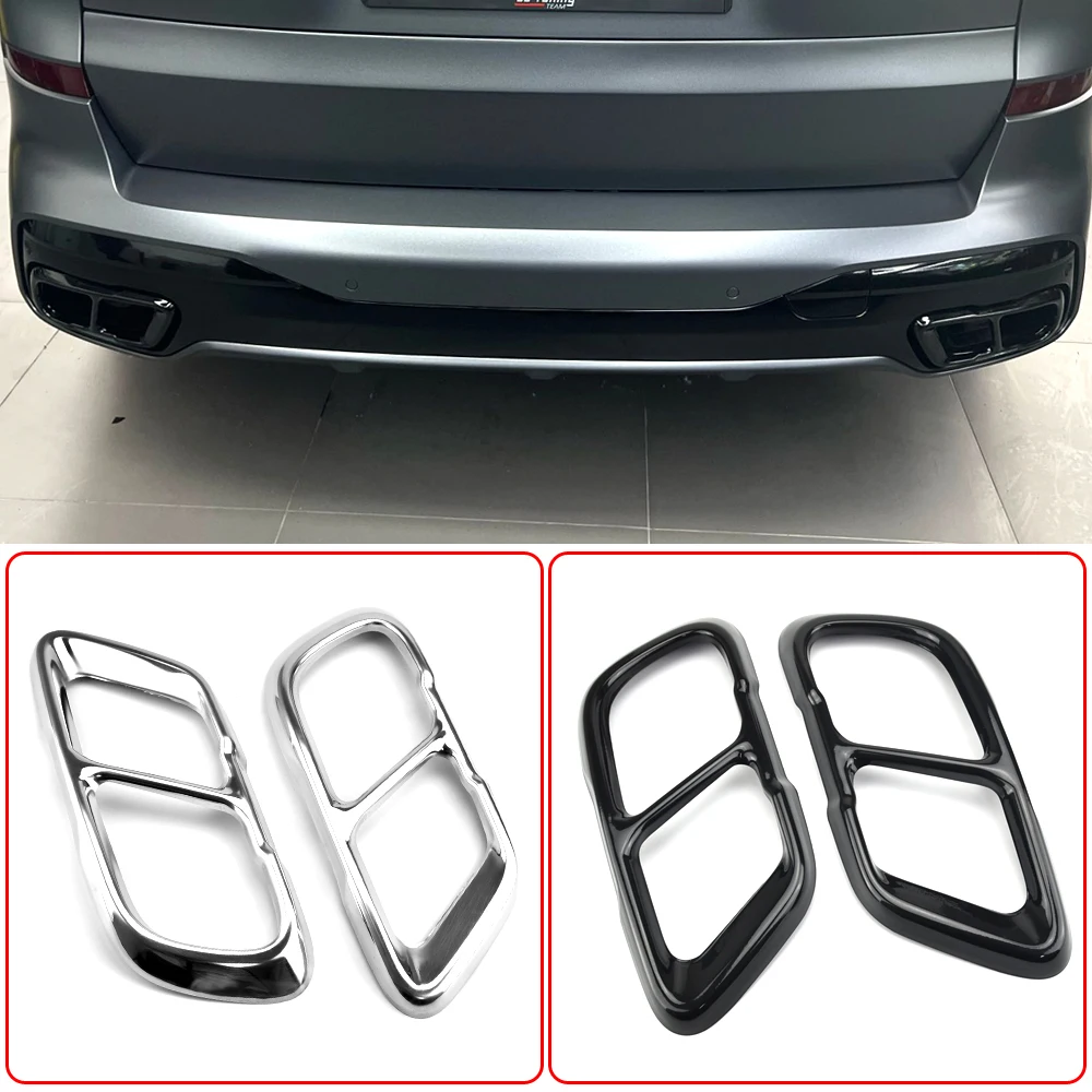 2pcs Car Muffler Exhaust Pipe Tail Cover Trim Exterior Aluminum high gloss black For BMW X5 G05 X6 G06 X7 G07 2019 2020 2021