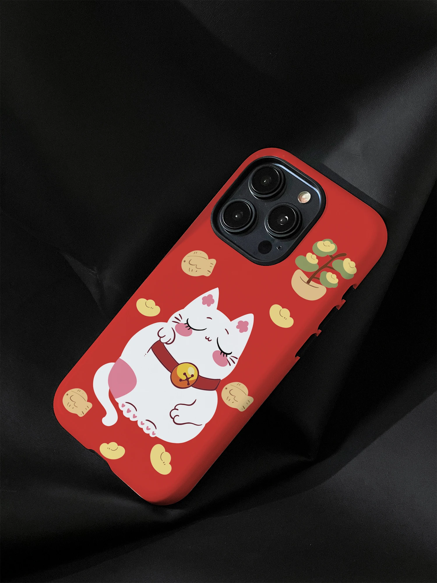 Zhaocai Cat iPhone 16 Promax Filing Round Edge 2-in-1 Phone Case, Cute and Unique, Creative Matte Fall Protection Case