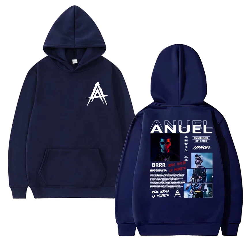 Anuel AA Real Hasta La Muerte 2025 غطاء مطبوع مزدوج الجوانب هوديس الرجال النساء خمر الهيب هوب الشارع الشهير للجنسين كنزة صوف