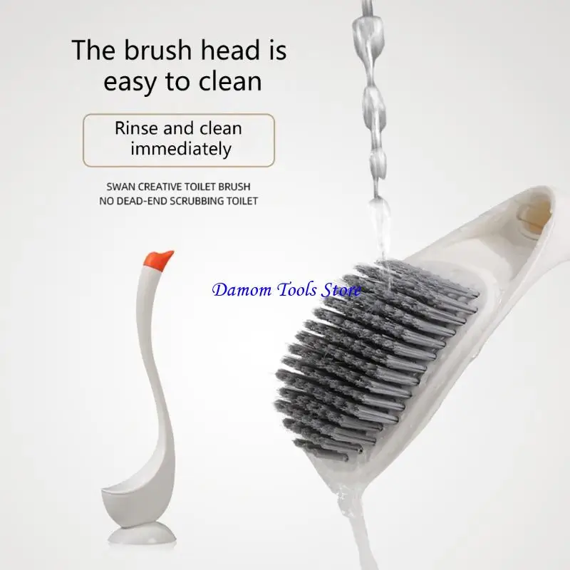 

57BE Long Handle Toilet Brush & Plunger Curved Ergonomic shafts Dense Bristle Head Space Saving Bathroom Organizers Solution