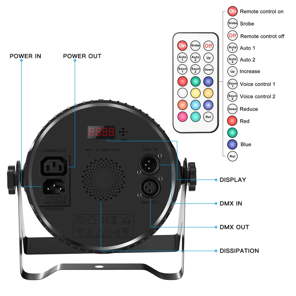 Yiflame fly 4 in 1 rgbw 9 led par light mit fernbedienung bühnen effekt par beleuchtung dmx512 uplight sprach gesteuert für disco