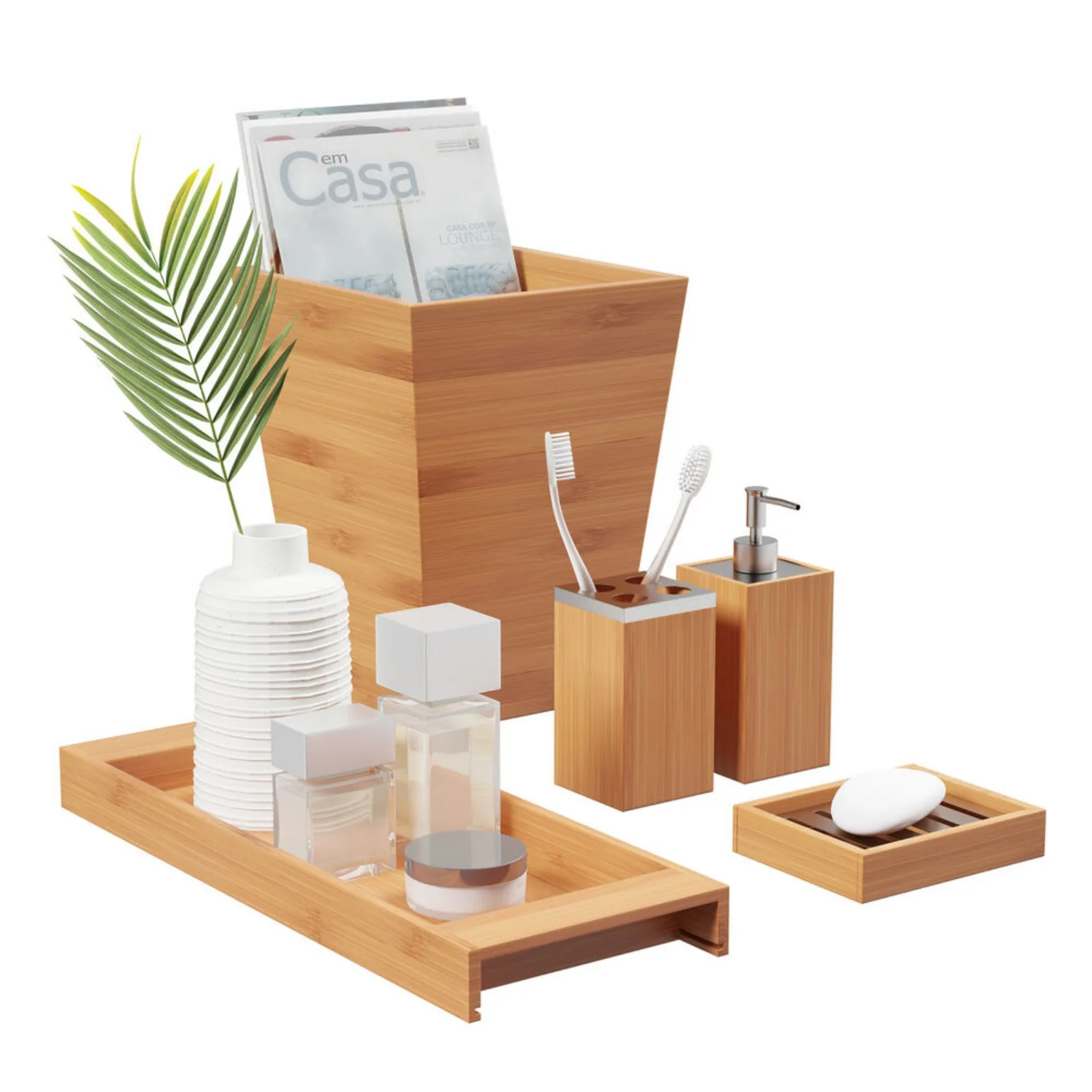 Imagem -04 - Conjunto de Decoração de Banheiro de Bambu Acessórios de Vestir Peças Natural us 54 kg 96 Horas x 97 w