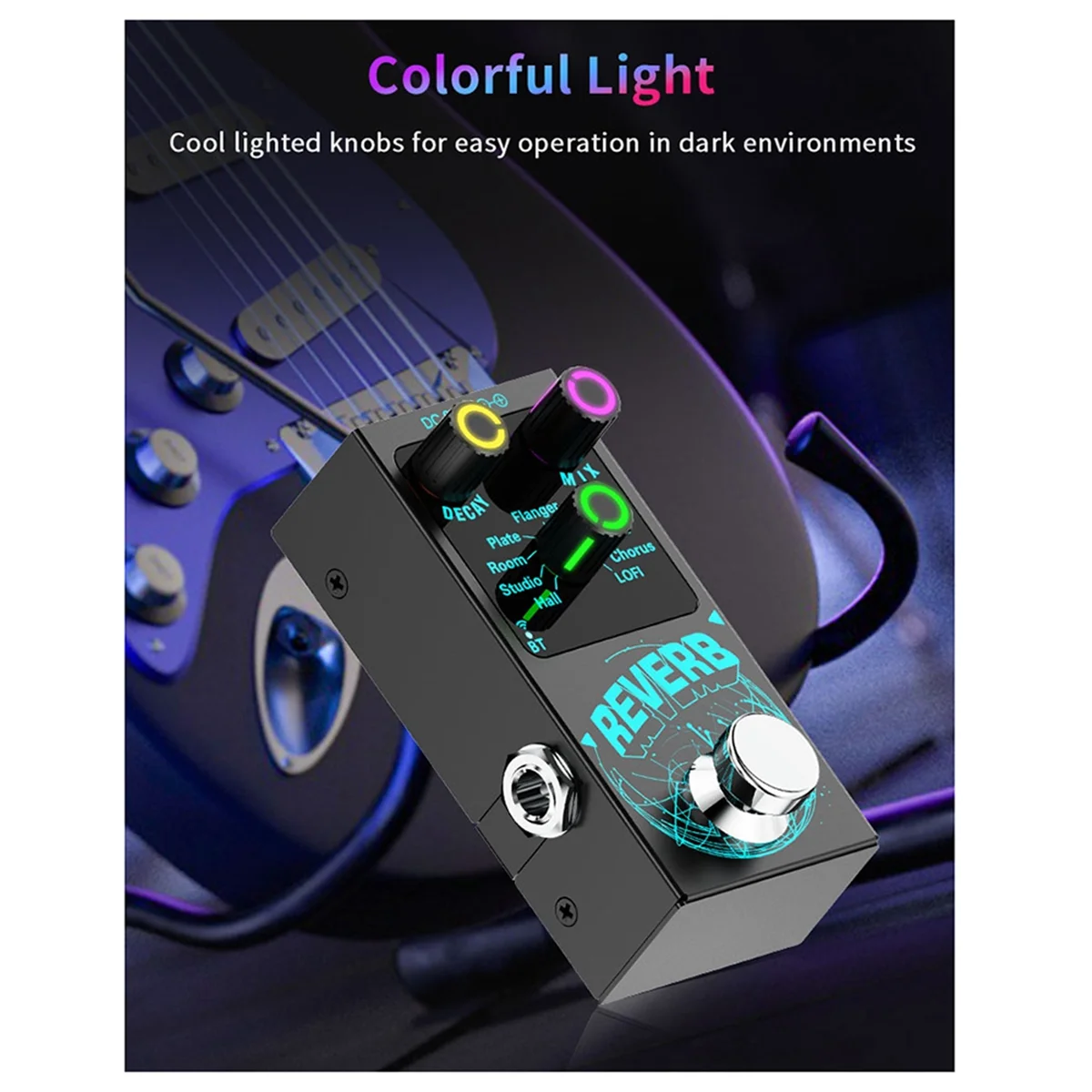 SMIEA Новый Bluetooth 5.4 Эффектор Гитарный эффектор реверберации Одноблочный эффектор реверберации Реверберация Красочный визуальный свет