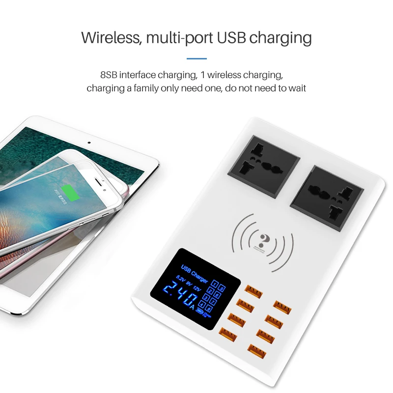 8 Ports Wireless Charger Led Digital Display USB Charger For Android iPhone Adapter Phone Fast Charger For xiaomi huawei samsung