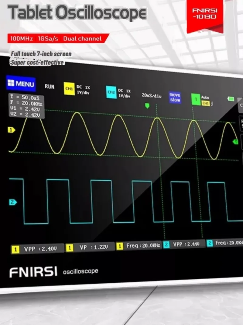 Dual channel digital touch tablet oscilloscope with 100M bandwidth and 1GS sampling rate portable