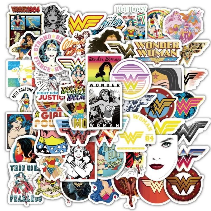 Pegatina de dibujos animados Wonder Woman para maleta, taza de agua, papelería, teléfono móvil, coche, Scooter, ordenador portátil, nevera, 60 piezas