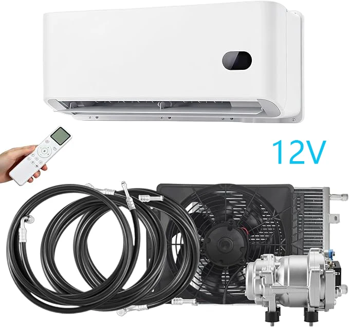 TELCOOL 12V Car AC System, 12V Electric AC Kit, DIY New Energy Split AC Unit, Universal Cooling for Trucks, Vans, RVs, Campers