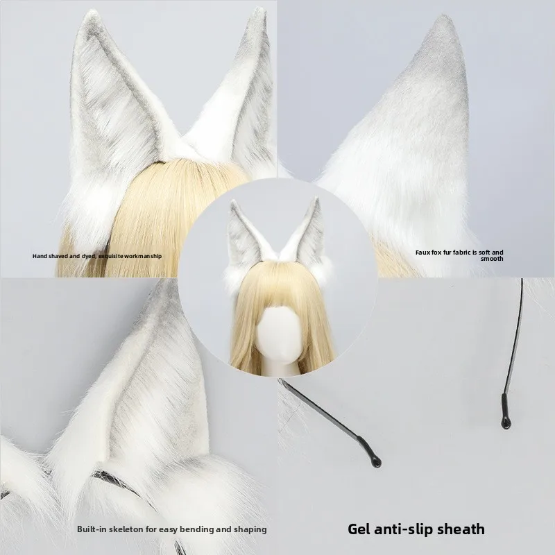 Handmade White Fluffy Arctic Fox Ear Headband Fursuit Cosplay Costume Accessory Anime Exhibition Prop view 5