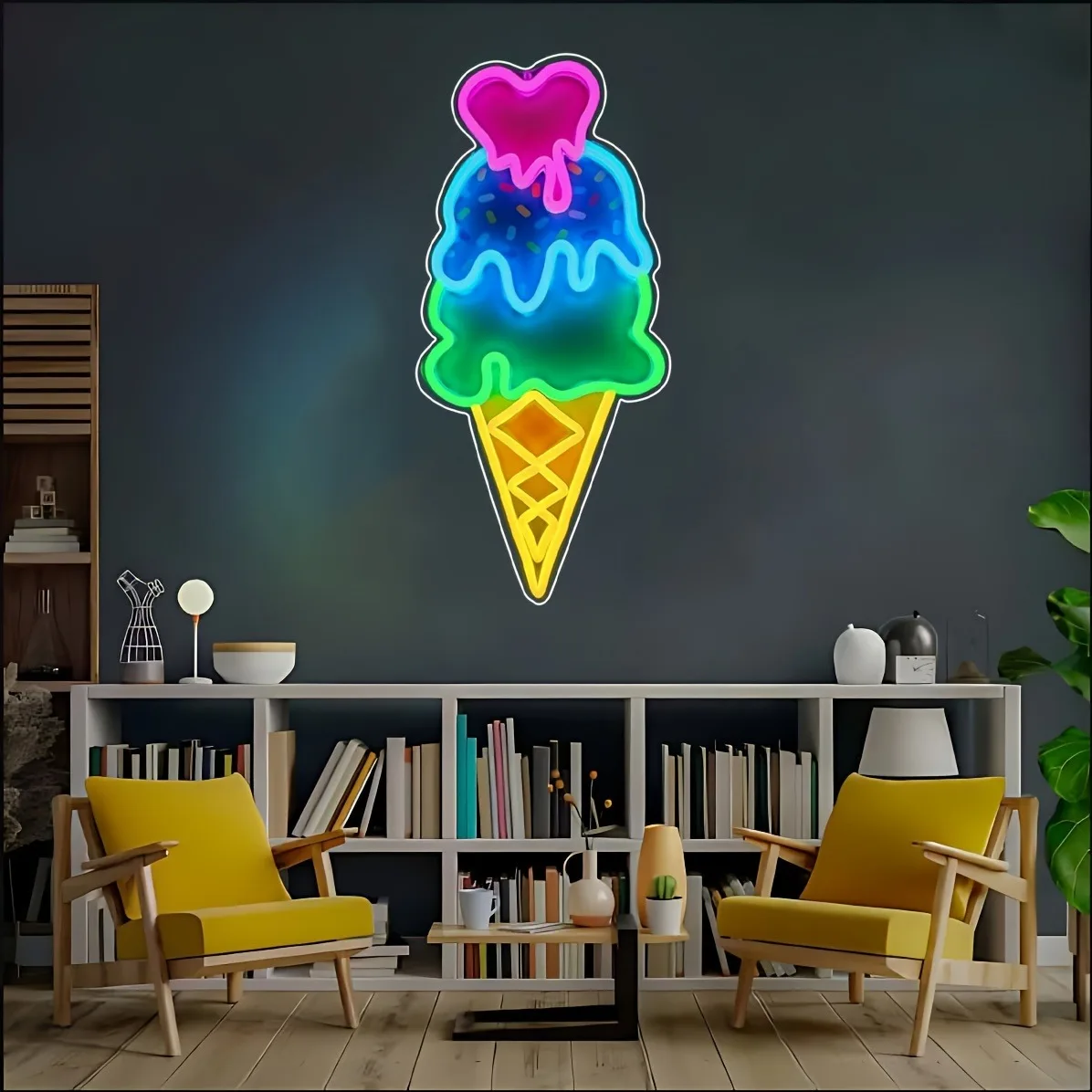 Ice Cream Neon Vibrant pink blue LED Wall Decoration Can be used for Home Cafe Bar Bedroom Party Theme Event Decoration