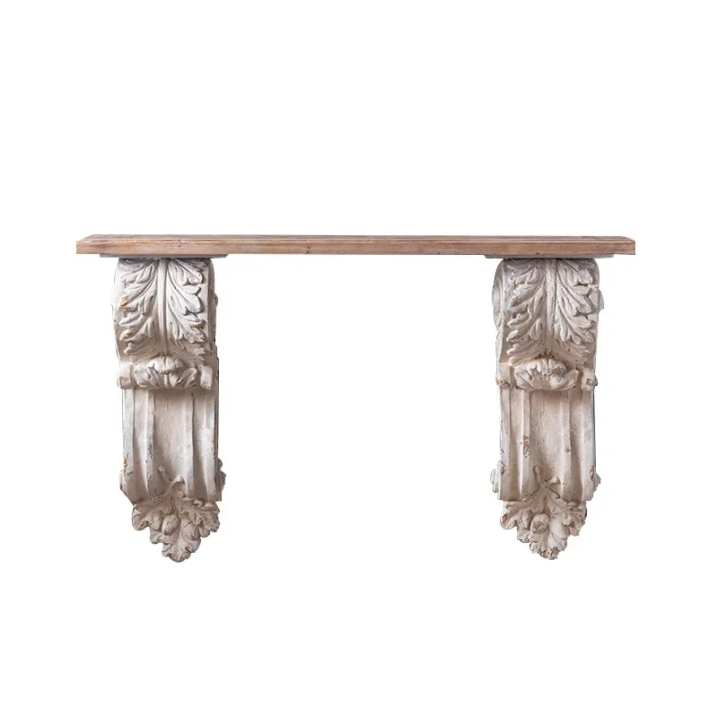 European retro entrance porch table, solid wood Roman column strip, against the wall